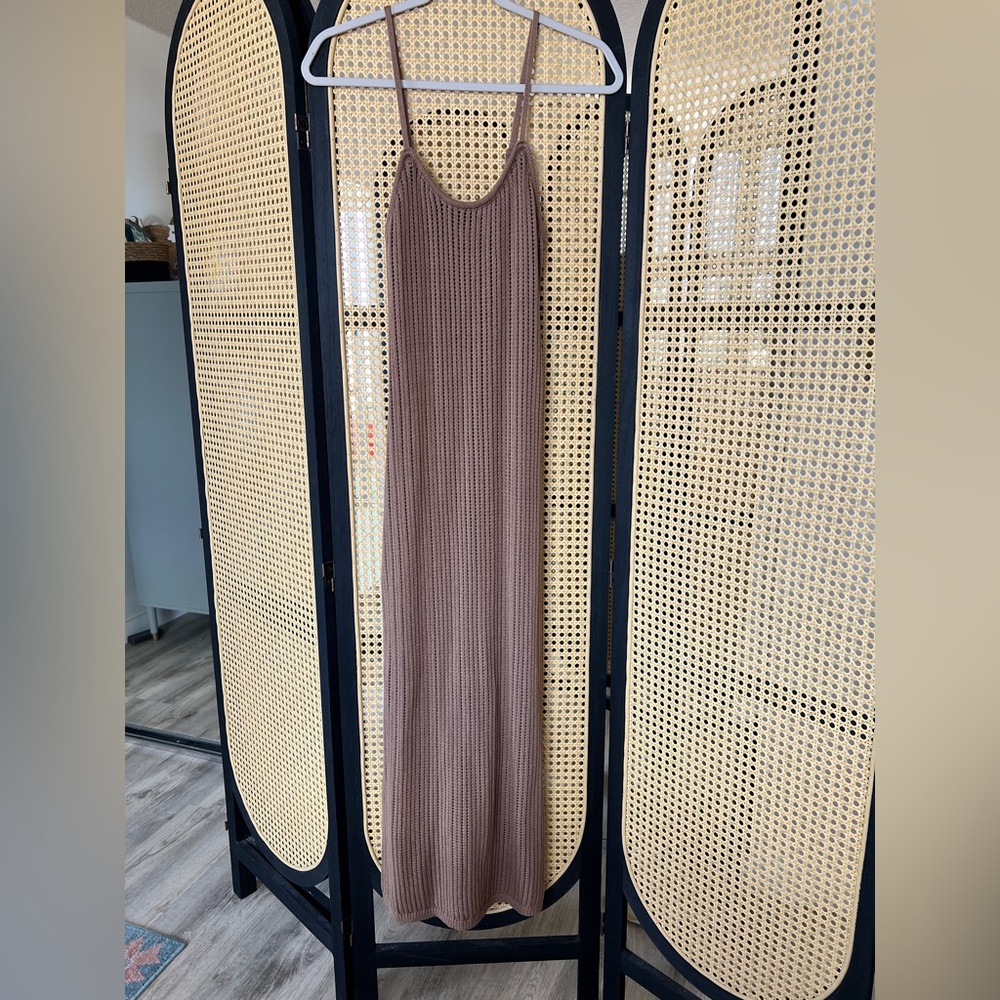 Crochet Brown Tan Maxi Dress - Picture 4 of 4